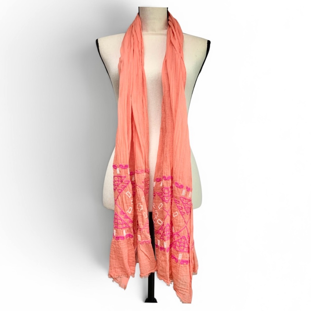 Old Navy Boho Gauze Scarf Coral Pink Embroidered Y2K Festival Wrap India